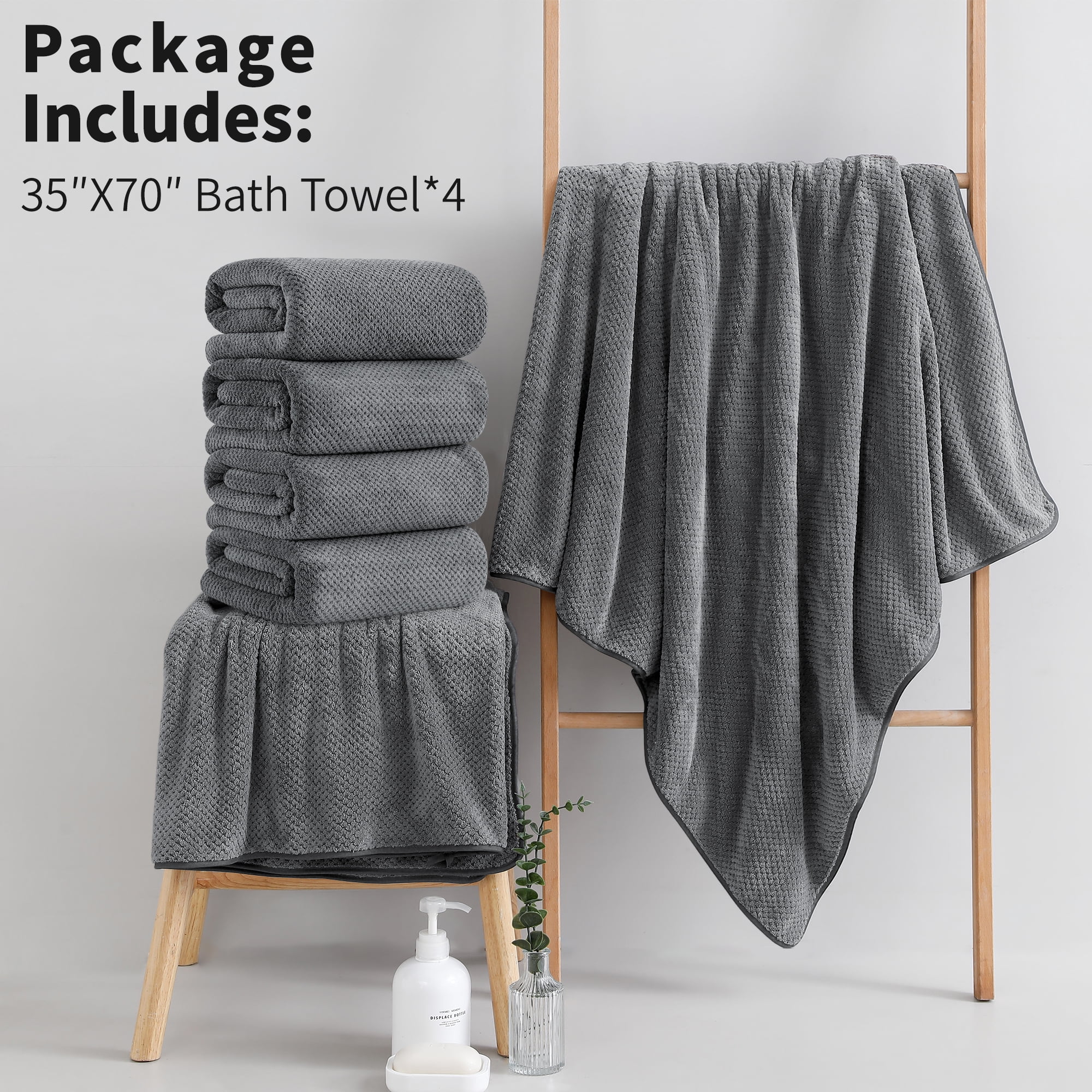 Jessy Home 4 Pack Towel Set Oversized Bath Sheet Towels 600 GSM Ultra Soft Dark Gray Bath Towels