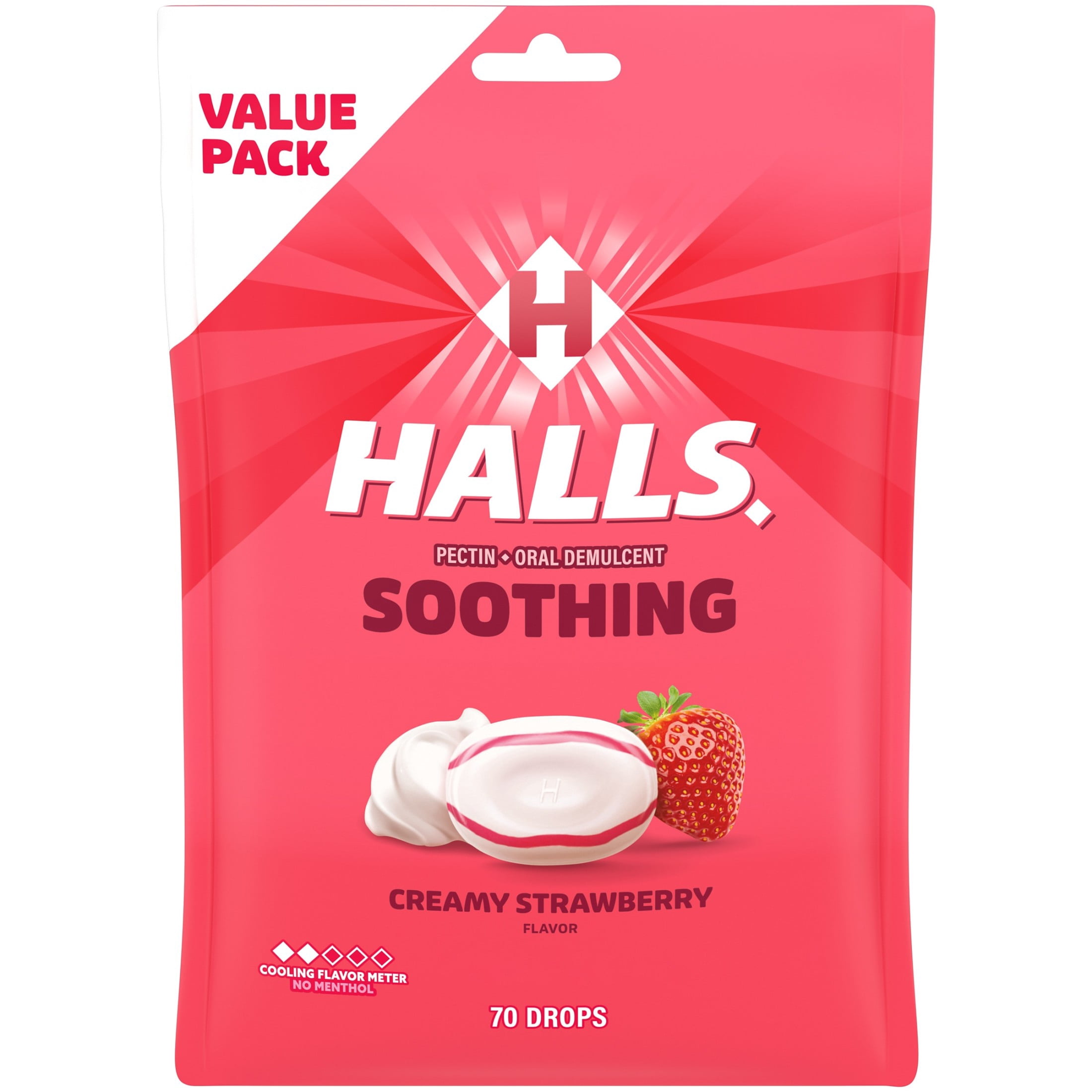 (6 pack) HALLS Throat Soothing Creamy Strawberry Throat Drops, Economy Pack, 70 Drops