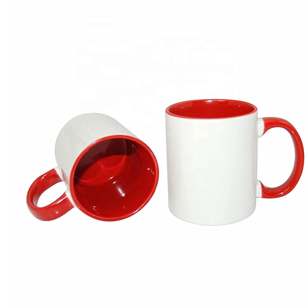 MR.R 11oz Set of 6 Sublimation Blank Coffee Mugs,Cup Blank White Mug Cup with Red Color Mug Inner and Handle
