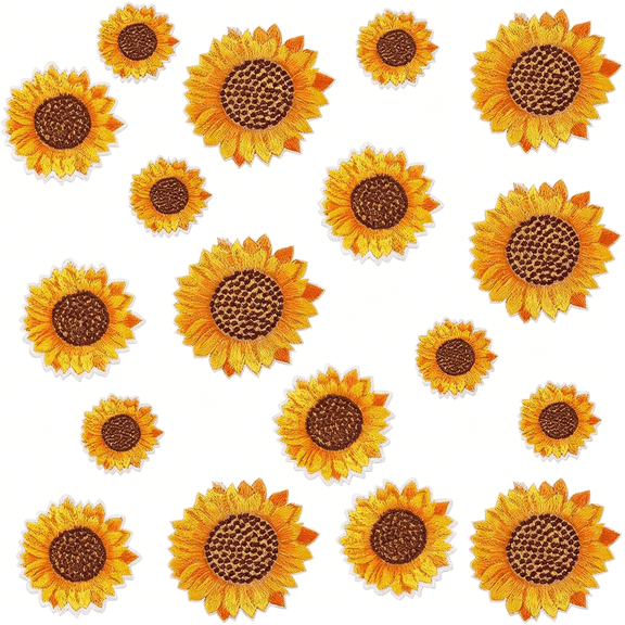 TUWAFE 3 Styles 18Pcs Sunflower Iron Sew on Patch Bulk Vintage Embroidered Floral Applique Badge Flower Plant Decorative Repair Patches for Diy Sewing Making Clothes Jackets Jeans Hats
