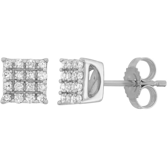MyDiamondBox 1/5 CTTW 10KT White Gold Diamond Square Earrings - for Women