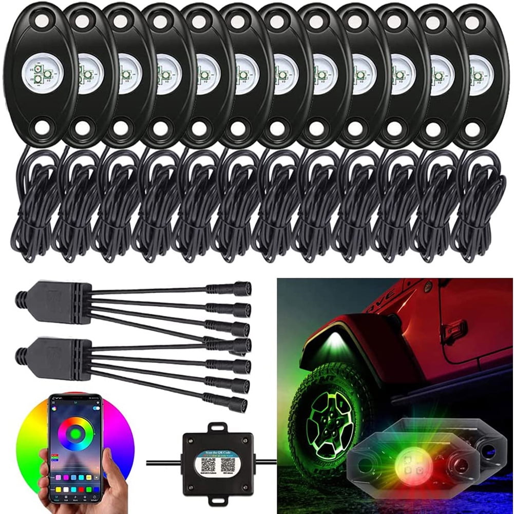 12 Pod Rgb Led Rock Lights Kits With Bluetooth Control Waterproof Neon