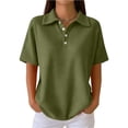 thumbnail image 3 of Women's Polo Shirts Waffle Short Sleeve Tops Button Down Collared T Shirt Golf Shirt Business Casual Tees,Army Green XXXL, 3 of 8