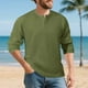 thumbnail image 1 of pstuiky manga larga de hombre, Camisa de entrenamiento de manga larga con cuello redondo y medio botón informal de colores sólidos para hombre camisetas de hombre s, 1 of 9