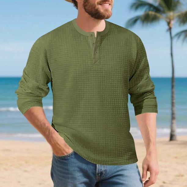 pstuiky manga larga de hombre, Camisa de entrenamiento de manga larga con cuello redondo y medio botón informal de colores sólidos para hombre camisetas de hombre s