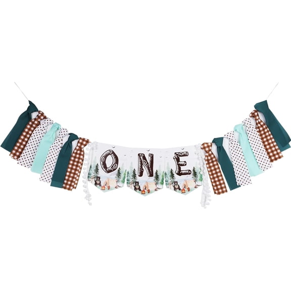 One Happy Camper First Birthday High Chair Banner for Boys Woodland 1st Birthday Banner Forest Camping 1st Birthday Decorations for 1st Birthday Party