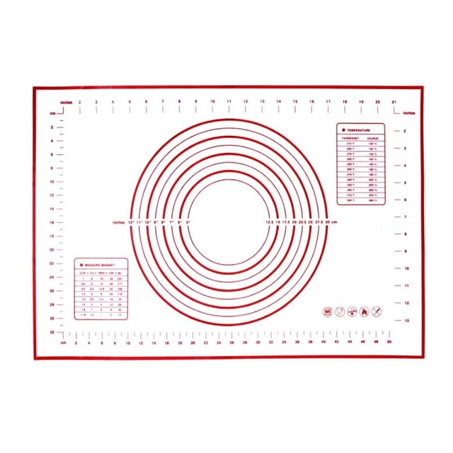 Estera de silicona para hornear antideslizante con tapetes de medición, tapete para amasar, tapete para corteza de pastel de 16 x 24 pulgadas - rojo