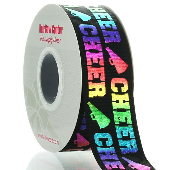 1.5" Ombre Rainbow Cheer Text Grosgrain Ribbon 25 Yard