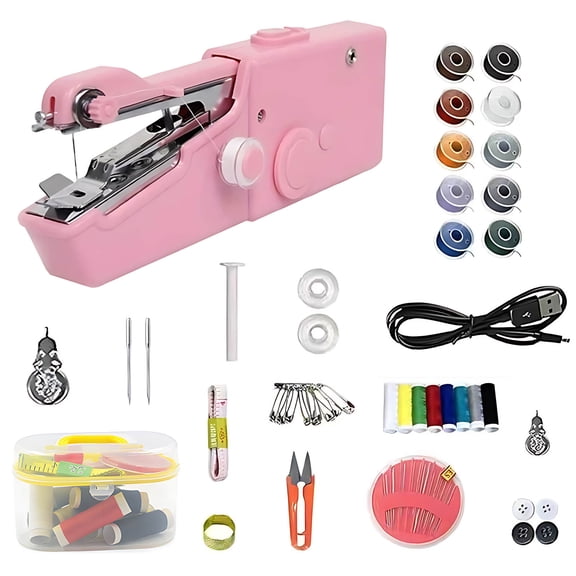 Mini Sewing Machine,Portable Sewing Machine,Handheld Sewing Machine,Mini Electric Hand-held Cordless Portable Sewing Machine for Beginners,Easy to Use and Fast Stitch for DIY,Clothes(Pink)