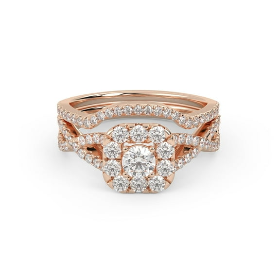AFFY Bridal Ring Set for Women Center 3.5MM Round Cut Lab Created Moissanite Twisted Infinity Halo Solitaire Engagement Rings Jewelry Gift for Her In 10K Solid Rose Gold Size 10