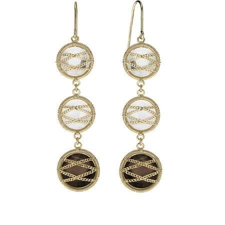 5th & Main 18kt Gold over Sterling Silver Hand-Wrapped Triple Round Smokey Quartz and Crystal Stone Earrings