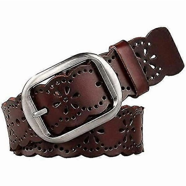 Women's Leather Belt with Hollow Flowers for Jeans and Pants