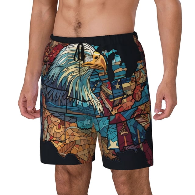 Balery Stained Glass Eagle USA Bañador para hombre, shorts de playa de secado rápido con entrepierna y forro de compresión-XX-Large