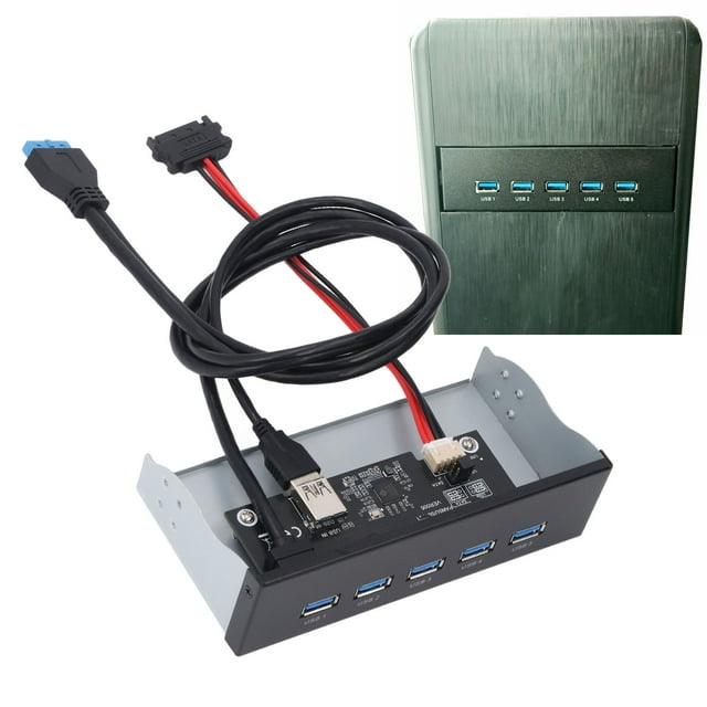Front Panel Hub, Widely Compatible GL3510 5xUSB3.2 GEN1 5.25 Inch Front Panel Hub 19 Pin 5Gbps for Accessory