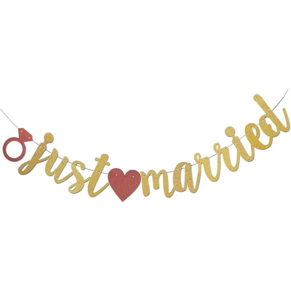 Just Married Banner Gold Glitter Garlands - Just Married Sign - Wedding Banner - Bridal Shower / Bachelorette Party Decoration newlywed banner Supplies