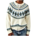 thumbnail image 2 of Women's Fair Isle Cardigan Zip Up Crew Neck Long Sleeve Loose Fit Sweater, 2 of 5