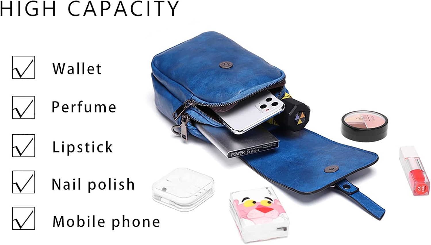 Kwuty Vintage Crossbody Phone Bag for Women, Small PU Leather Shoulder Purse and Handbag with Tassel&Rivet Decoration