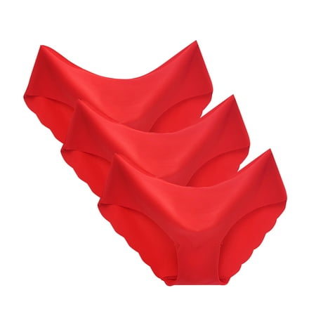 

Frehsky underwear women 3PC Women s Non-Trace Ice Silk Breathable Midwaist Solid Color Underwear Red