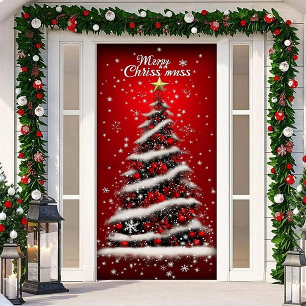 35.4 X 70.8 In Christmas Gingerbread House Door Cover Christmas Door Curtain Christmas Day Door And Wall Decoration Festival Party Decoration