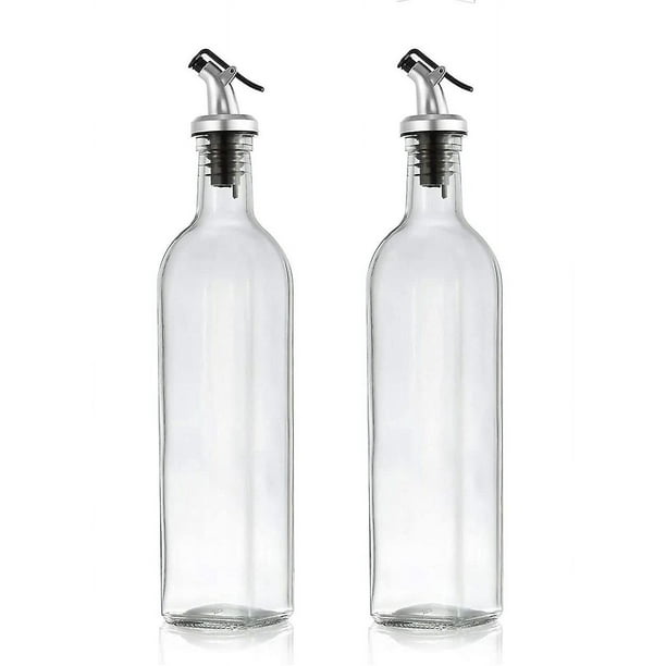 Dispensador de aceite de oliva, paquete de 2 dispensadores de aceite y vinagre (17 oz) con embudo de acero inoxidable, botellas de vidrio