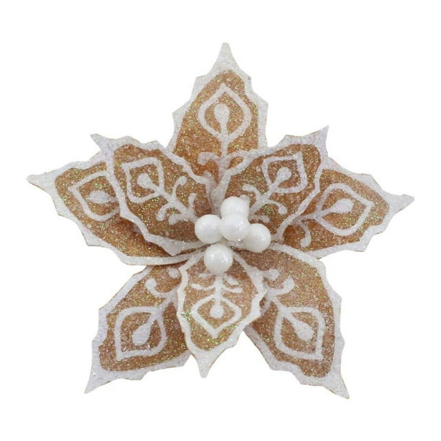 Clip Holiday Time 17 cm Flor de Nochebuena Dorado con Blanco