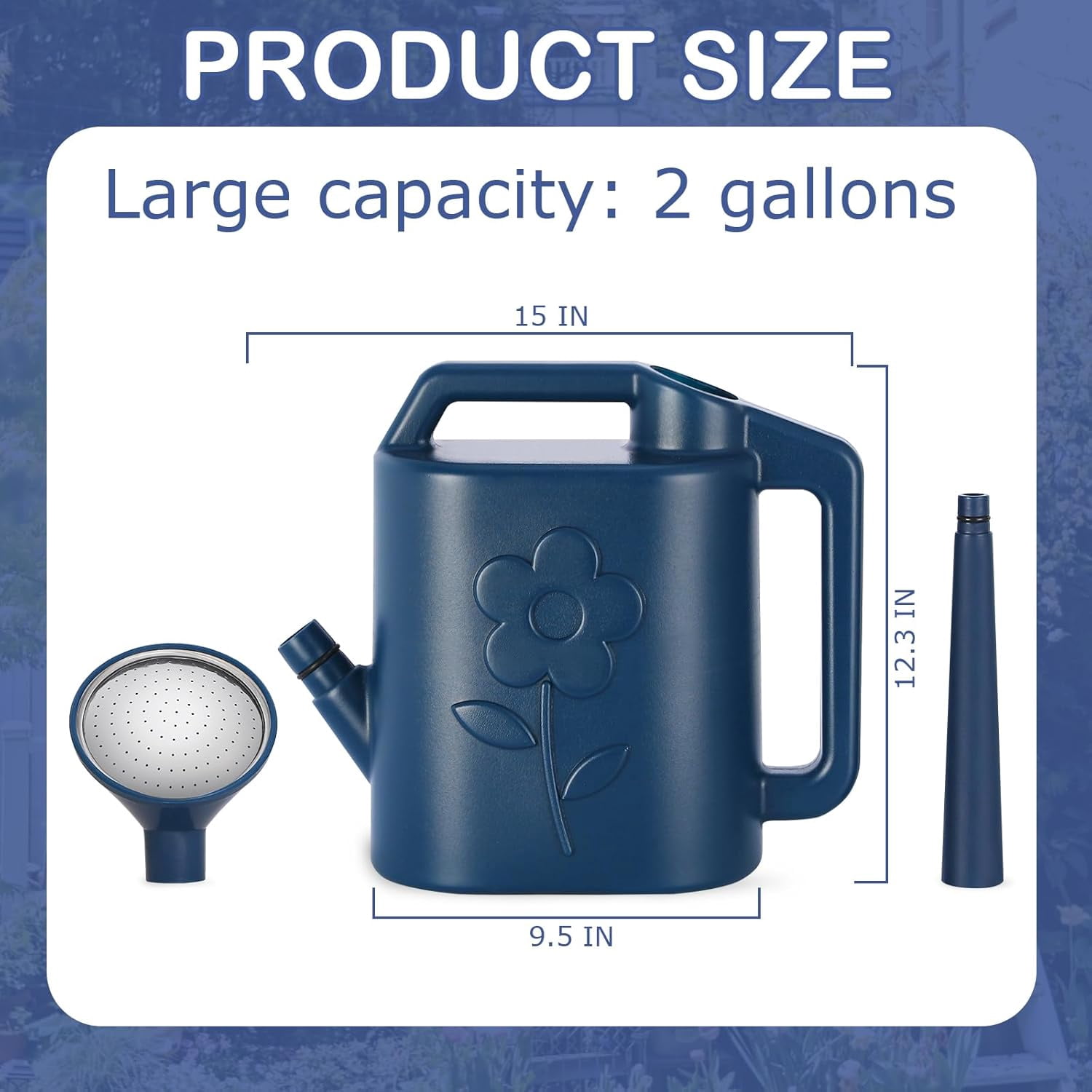 2.8L Watering Can for Indoor Plants – Large Garden Watering Can with Long Spout & Detachable Sprinkler Head, Modern Plant Water Can for Outdoor Flowers Houseplants, Upgraded Convertible Nozzle