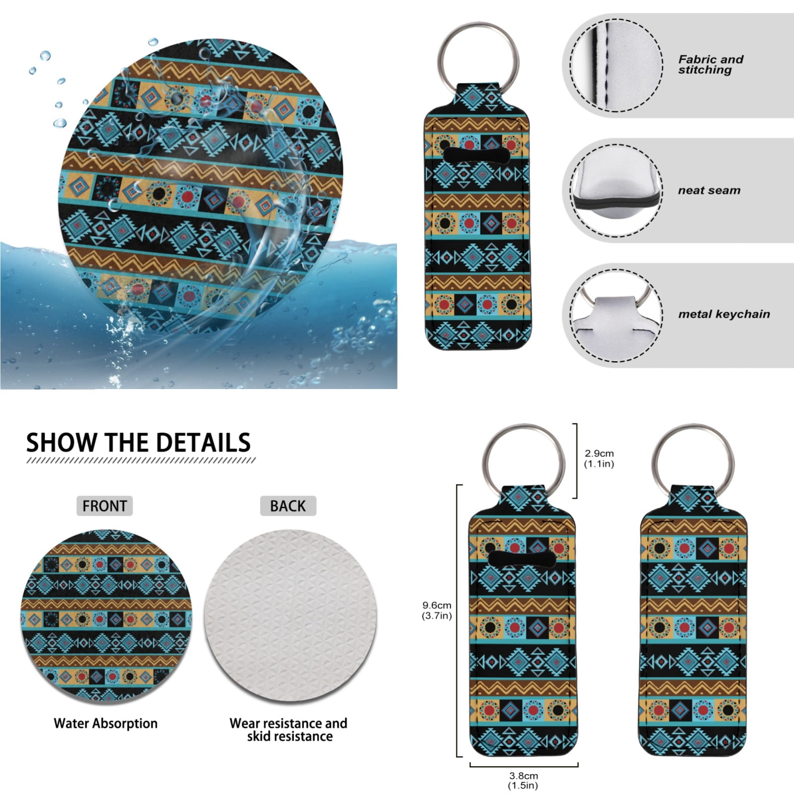 Jeiento Southwest Aztec Car Seat Cover Full Set Car Floor Mats Steering Wheel Cover Seatbelt Pad Armrest Cover Cup Coaster Keychains Lipstick Holder Tribal Ethnic Style Auto Accessories Set 17pcs