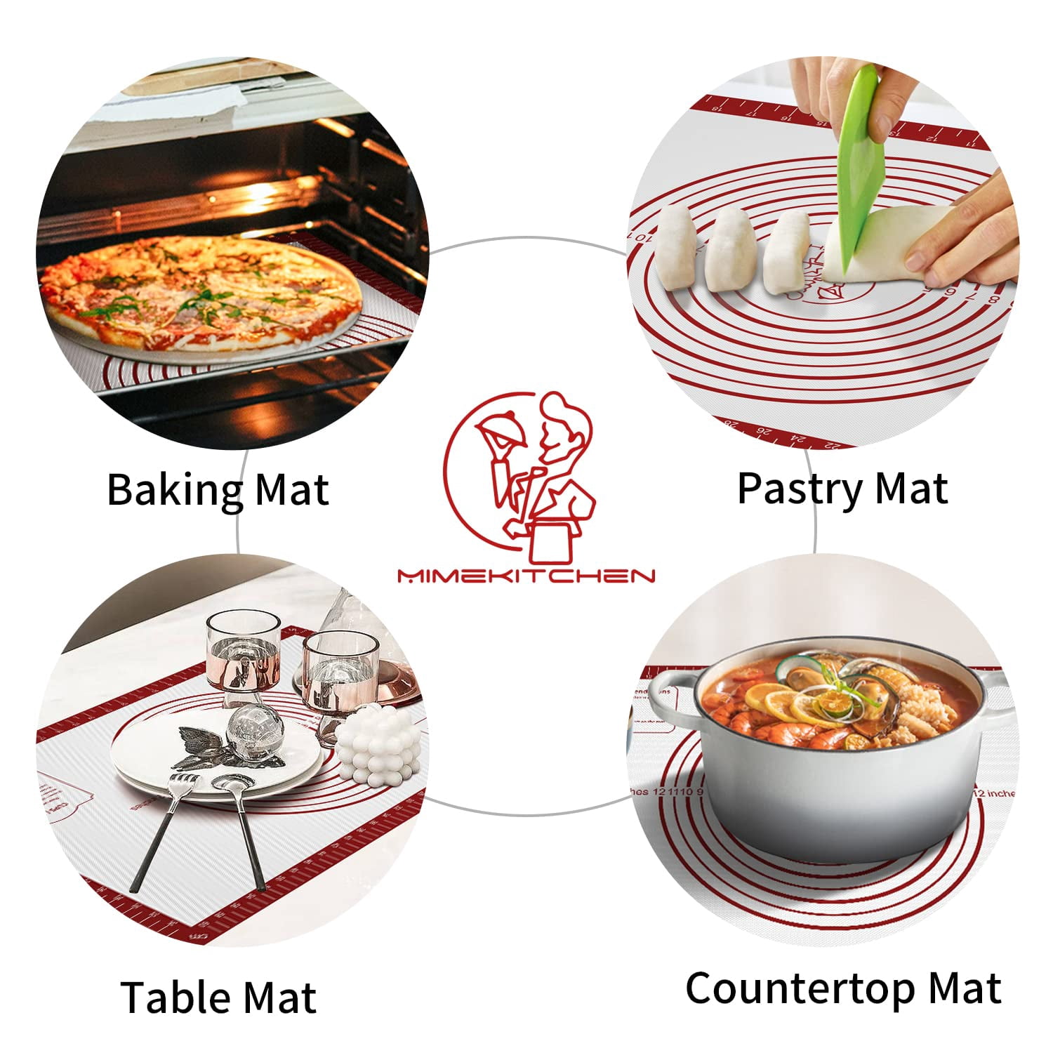 Silicone Dough Rolling Mat, Non Stick Pastry Sheet for Baking Fondant Pie Crust, Non-Slip Countertop Oven Liner with Measurements, Perfect for Cookies Macarons Bread, Extra Large, Red