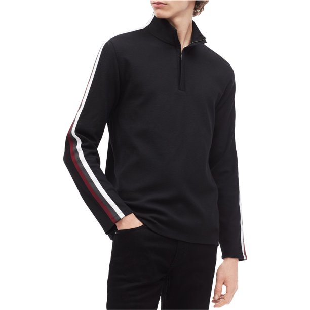 Calvin Klein suéter acanalado de 1/4 para hombre, negro, grande Calvin Klein Pull-over