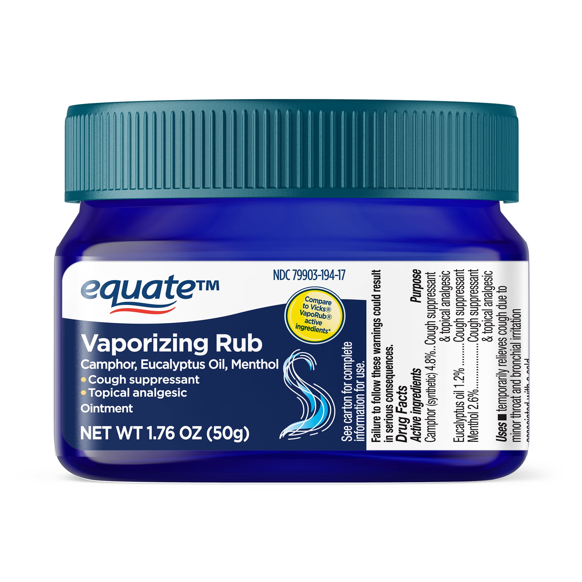 (4 pack) Equate Vaporizing Rub Topical Analgesic & Cough Suppressant Ointment, 1.76 oz, Compare to Vicks® VapoRub® Active Ingredients