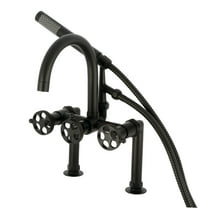 Kingston Brass AE8100RKX Webb 7" Center Deck-Mount Clawfoot Tub Faucet with Knurled Handle and Hand Shower, Matte Black