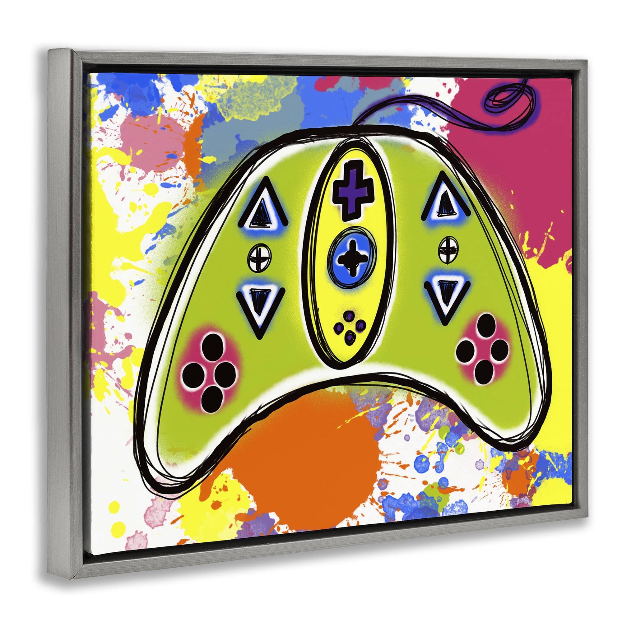 Stupell Industries Modern Pop Controller Novelty Painting Gray Floater Framed Art Print Wall Art, 21 x 17