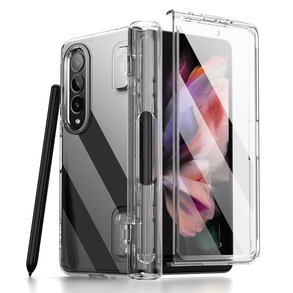 Suritch for Samsung Galaxy Z Fold 3 Case with Pen Holder Full Body Protection Shockproof Protective Cover, Clear