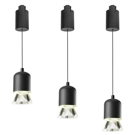 

FSLiving 7W Adjustable Levitate Track Pendnat Light J-Type Retractable Lift Track Pendnat Light with Minimalist Modern Aluminum&Acrylic Shade Indoor Island Light Adjustable Wire Lamp Black - 3 Pack