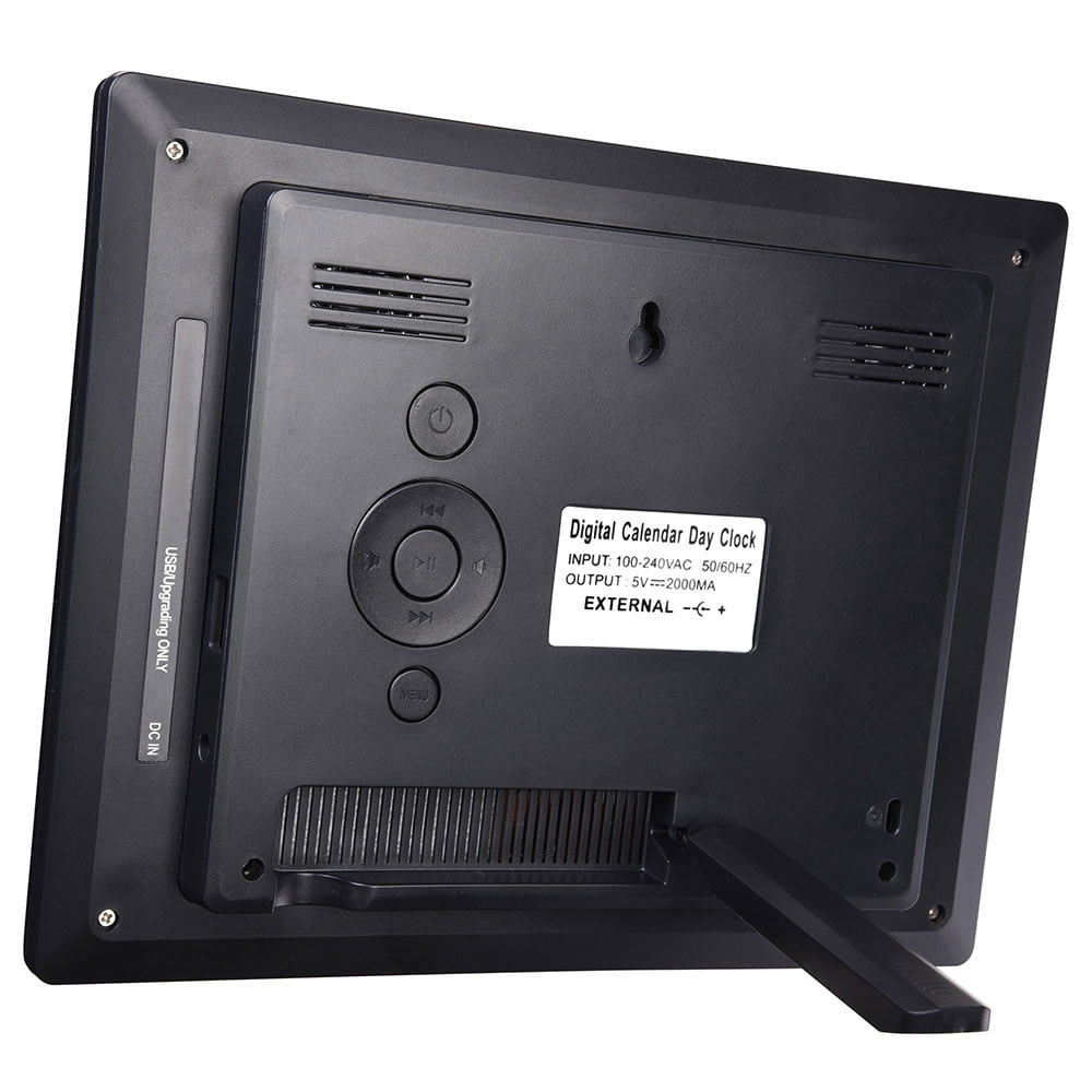 Yescom 8inch Large Digital LCD Day Clock 8 Alarm Dimmable Calendar for Elderly Dementia Wall Black