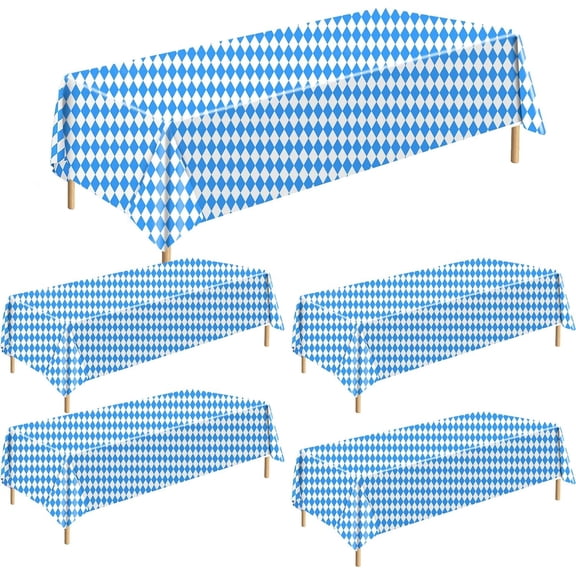 5PCS Oktoberfest Tablecloths,54" x 108" Oktoberfest Bavarian Vinyl Table Covers,Oktoberfests Decorations Party Table Cloth,Blue and White Tablecloth Oktoberfests Bavarian Flag Check Tablecloths