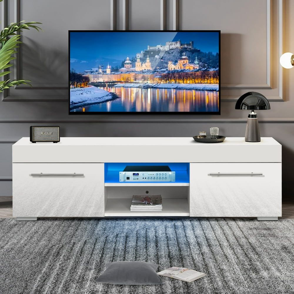LXingStore White High Gloss TV Stand for TVs up to 58", Modern Living