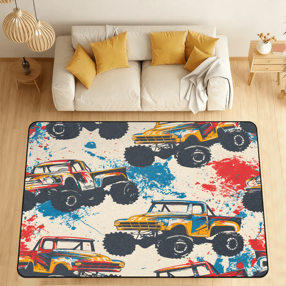 CURLYOOT Cool Monster Trucks Cars Area Rugs for Living Room Bedroom, 4' 10" x 6' 8" Washable Rug, Floor Carpet with Non Slip Backing for Dining Room Indoor