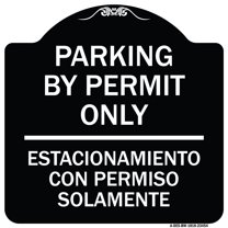 SignMission Designer Series Sign - Parking by Permit Only - Estacionamiento Con Permiso Solamente | Black & White 18" X 18" Heavy-Gauge Aluminum Architectural Sign | Made in the USA