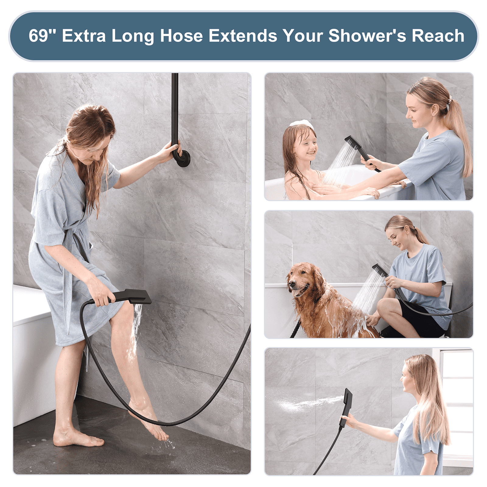 BRIGHT SHOWERS High Pressure Rain Shower Head Combo with Double Extension Arm, 8 Inch Rainfall Shower Head with Handheld Spray, Height Adjustable Dual Square Showerhead Set, Oil-Rubbed Bronze