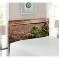 thumbnail image 2 of Antlers Headboard, Evergreen Branch Deer Antler Against Rustic Wooden Background Print, Upholstered Decorative Metal Bed Headboard with Memory Foam, Twin Size, Fern Green Umber, by Ambesonne, 2 of 4