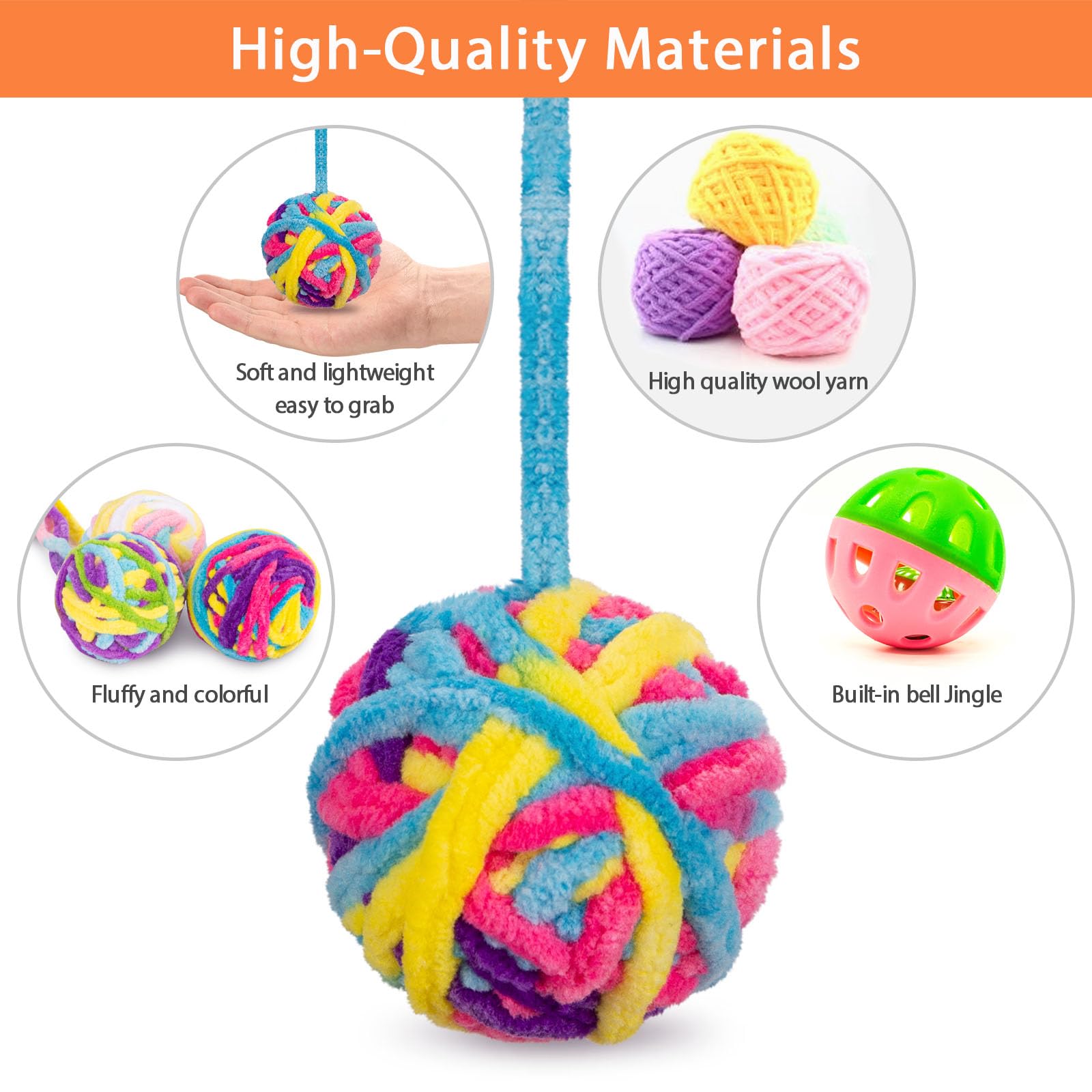 Cat Toys Balls, Yarn Cat Ball with Bell Inside, Kitten Toys for Indoor Cats Kitty, Interactive Cat Nip Chew Toys for All Pet Breed 6 Pack