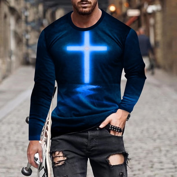 Blusas y camisas de manga larga con cuello redondo para hombre, blusa informal de manga larga con cuello redondo y estampado de rayas, blusa de poliéster para hombre