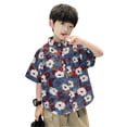 thumbnail image 6 of BRGZLK Boys Hawaiian Shirts Trendy Tropical Relaxed Fit Short Sleeve Button Down Tops Casual Floral Beach Shirt for Kids Summer Vacation Dark Blue 12-13Y, 6 of 6