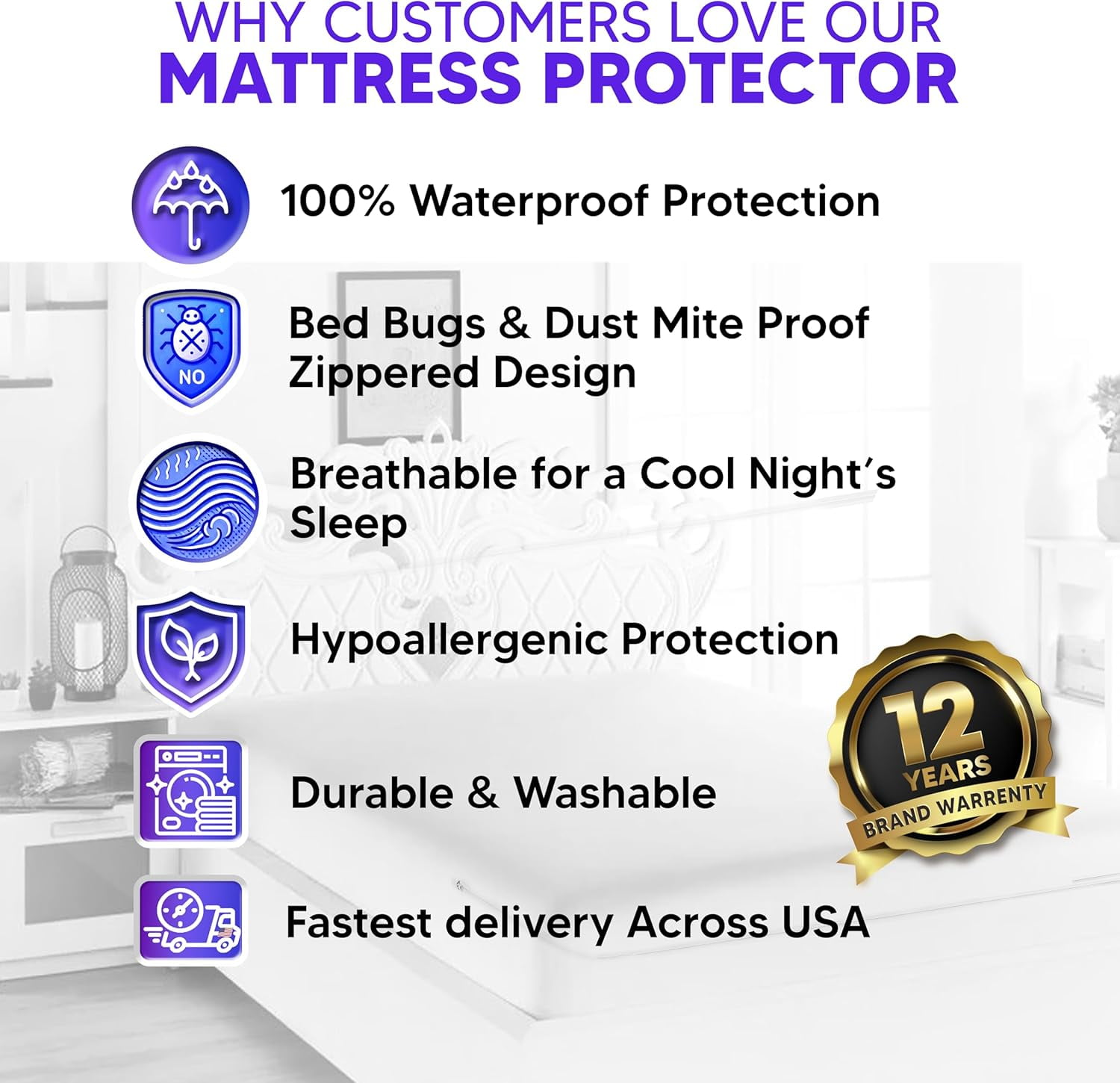 Express USA Supplies King Size Zippered Waterproof Mattress Protector Cover, Bed Bug Resistant, Deep Pocket Fitted 8" - 16", Noiseless / Comfort