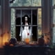 thumbnail image 5 of Cortinas de Halloween, decoración de habitación, calcomanía de ventana fantasma de Halloween, cortina de puerta, mujer aterradora, decoración de fiesta, persianas colgantes, decoración de sala de esta, 5 of 6