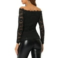 thumbnail image 3 of INSPIRE CHIC Women's Floral Lace Top Off Shoulder Sheer Long Sleeves Blouse XS Black, 3 of 7