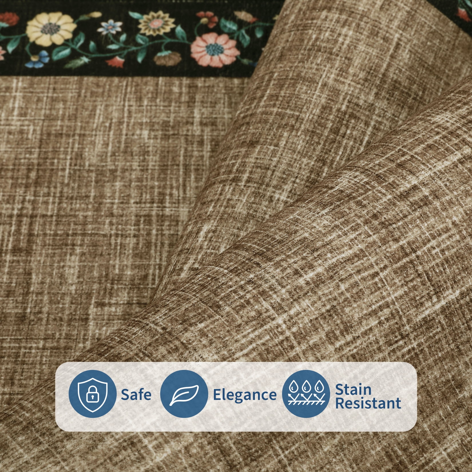 Hasoo Washable Living Room Area Rug 8x10 Large Modern Floral Border Soft Stain Resistant Indoor Brown Carpet