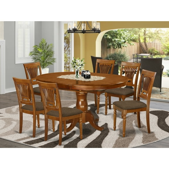 Dining Room Set for 6, Oval Kitchen Table with Butterfly Leaf & Chairs - Saddle Brown