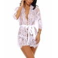 thumbnail image 3 of Mujeres Kimono camisón encaje lencería bata sexy malla camisón, S, blanco Vogacara XX000064-05, 3 of 7